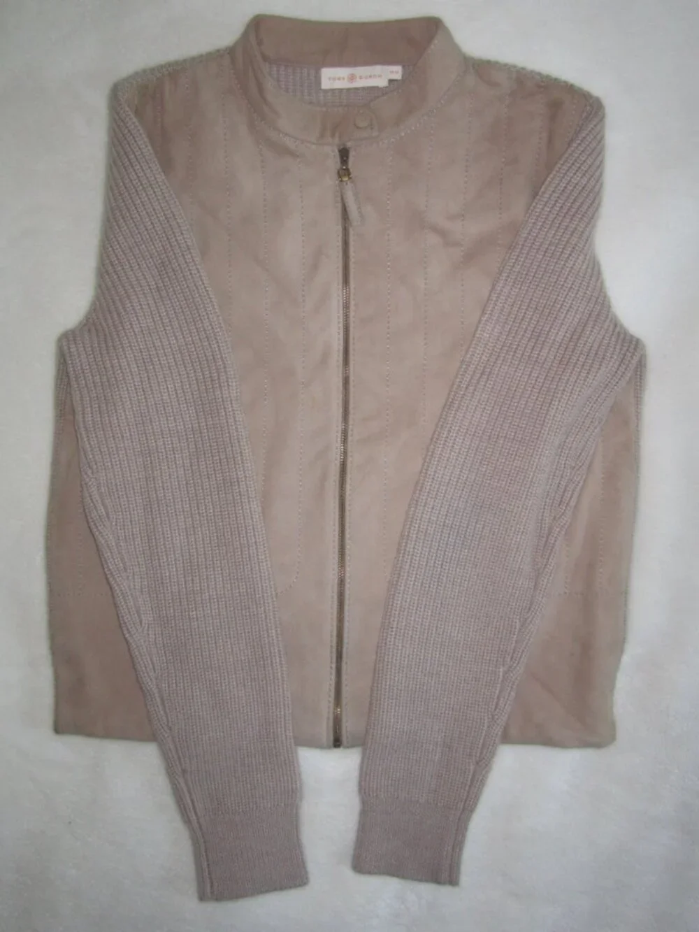 TORY BURCH Suede Front Merino Wool Cardigan Sweater Jacket Women's Medium